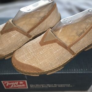 Tony Lama Tan and Brown Slip-On Shoes